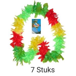 7 stuks Hawaii Krans/ Slinger Rood/ Geel/ Groen. Carnaval, Hawaii, Zomer, Voetbal, Verjaardag