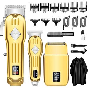 Tondeuse mannen-Baardtrimmers-Professionele Draadloze Tondeuse-Kappersmantel-Baardverzorgings set-voor Thuis, Kapper-goud