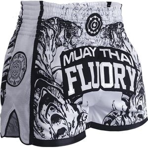 Fluory Sak Yant Tiger Muay Thai Kickboks Broek Wit Zwart maat S