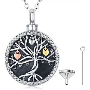 Ashanger Levensboom “Forever in my heart” met ketting zilver sterling (.925) met hartjes in Goud Rose & Zilver en Zirkonia stenen | Assieraad van zilver incl. vulset t.w.v. 7,95 | Zilveren gedenksieraad voor as crematie