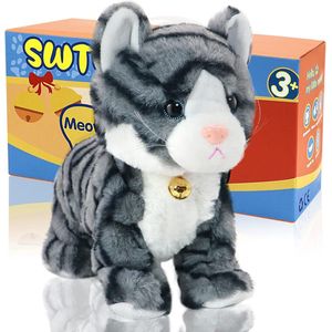 Interactief Elektronisch Pluche Dier – Geüpgrade Geanimeerde Geluid Controle, Elektronische Huisdier Robot, Kat, Kitten, Speelgoed, Cadeau voor Kerstmis (Asgrijs)