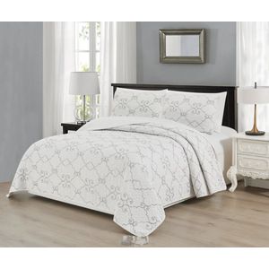 Luxe bedsprei set - Bedsprei 220x240 - Kussensloop 2x 50x70 - wit met chique details