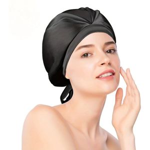 Bovista Zijden Slaapmuts - Satijnen Nachtmuts - Silk Bonnet - Sleep Cap - Haarverzorging - Satin - Verstelbaar - Voor Zacht & Stralend Haar - Zwart