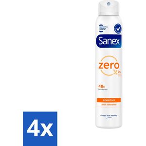 4 x Sanex - Deodorant Spray - Zero% Sensitive - Zonder Aluminiumzouten - 200 ml - Sanex Zero% - Deodorant - Gevoelige Huid - Aluminiumvrij - Alcoholvrij