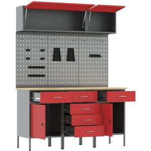 vidaXL - 8-delige - Werkbank - Set - Rood - Staal