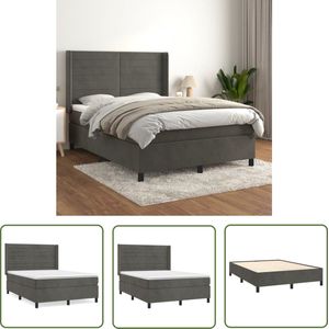 The Living Store Boxspringbed - Donkergrijs fluweel - 140 x 190 x 118/128 cm - Pocketvering matras - Middelharde ondersteuning - Huidvriendelijk topmatras