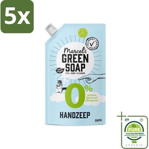 5 x Marcel's Green Soap - Handzeep 0% - Navulling - Plantaardig & duurzaam - 500 ml - Grootverpakking - Handzeep - Navulling - Biologisch Afbreekbaar - Plantaardige Zeep - Gevoelige Huid