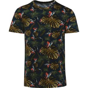 Native Spirit Ecologisch heren-T-shirt met tropische print NS350 - Navy Paradise Bird - XS