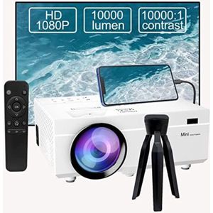 Mini Beamer - Bluetooth Audio - Input tot 1080P Full HD - 10000 Lumen - Projector - Mini Projector - HDMI - USB - Wit - Smartphone - Draagbaar - Ingebouwde speaker - Inclusief standaard