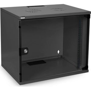 19-inch Rack 7 HE - Wandmontage - 400 mm diep - 60 kg draagvermogen - glazen deur - zwart