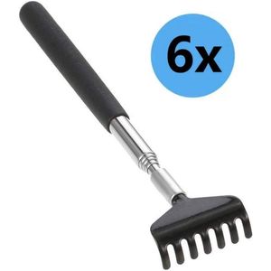 6-polige telescopische rugkrabber van roestvrij staal - Rugmassager - Grote massagehanden maken het mogelijk om het zowel als rugmassager als rugkrabber te gebruiken - Telescopische lengte 19,5-67 cm -Zwart