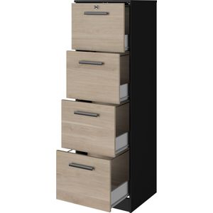 Dossierkast Sil-138cm-4 lades-zwart/eik