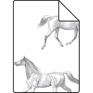 Proefstaal ESTAhome behang getekende paarden zwart op wit - 26,5 x 21 cm - 128807-S