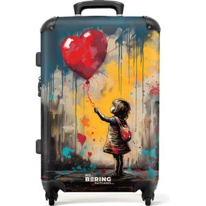 NoBoringSuitcases.com® - Koffer groot - Rolkoffer lichtgewicht - Meisje met ballon in graffiti stijl - Reiskoffer met 4 wielen - Grote trolley XL - 20 kg bagage