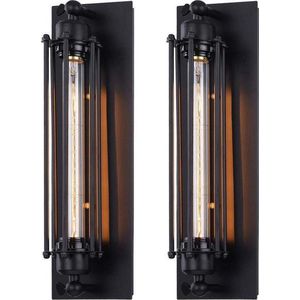 Wandlamp industrieel zwart (1x) - E27 - metaal - retro look + Gratis Lamp
