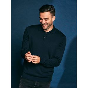 Suitable Longsleeve Poloshirt Flat Knit Donkerblauw (navy) - Maat M - Heren - Polo shirt Heren met Lange mouwen