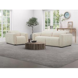 Elektrische relax-driezitsbank en -fauteuil van beige stof LAGUNDI L 213 cm x H 70 cm x D 114 cm