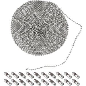 6 Meter Ball Chain Stainless Steel 3mm Bead Roller Chain - Silver Jewelry Making - 20 Connectors