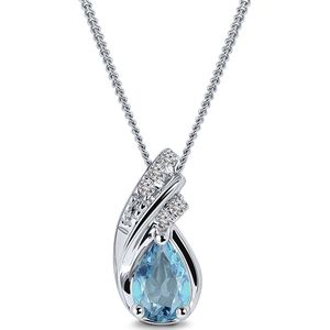 Miore - Hemelsblauw Topaas met Diamanten Ketting Dames - Conflictvrije Edelstenen - 9 Karaat - Kleur Witgoud - Handgemaakte Hoogwaardige Sieraden