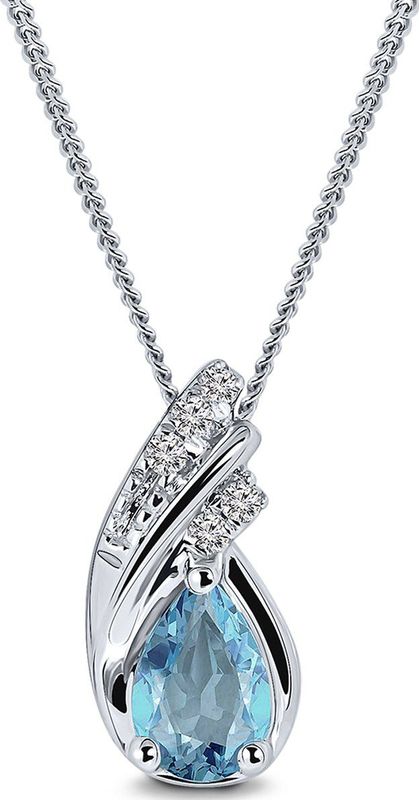 Miore - Hemelsblauw Topaas Ketting Dames - Conflictvrije Edelstenen - 9 Karaat - Kleur Witgoud