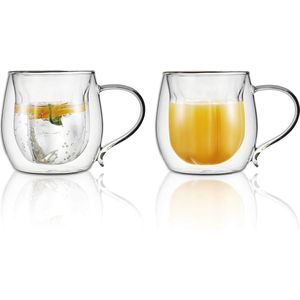 Dubbelwandig geïsoleerde glazen koffiemokken met handvat 230 ml set van 2 thermische glazen borosilicaatglas Hittebestendig voor warme en koude dranken