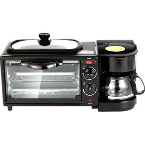 Buylin 3 in 1 Multifunctionele Ontbijtmaker - Ontbijtmachine - Oven - Broodrooster - Koffiezetapparaat - Multifunctioneel - 600W - 35x30x25 - Zwart