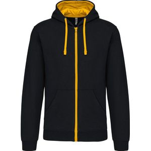 Kariban Herensweater met rits en capuchon in contrasterende kleur K466 - Black / Yellow - XL
