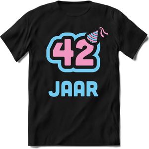 42 Jaar Feest kado T-Shirt Heren / Dames - Perfect Verjaardag Cadeau Shirt - Licht Blauw / Licht Roze - Maat S