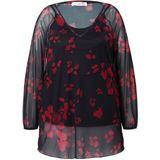 MIAMODA - Dames - Blouse mesh bloemenprint wijde lange mouwen - Zwart - Maat 42