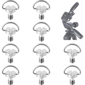 10pcs 1/4"" Camera Tripod Schroeven - Premium RVS D-Axis D-Ring - 1/4"" Tripod Schroef Quick Release Camera Schroef - Praktische Accessoires voor Tripod Monopod Telelens (Zilver)