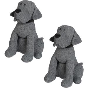 Deurstopper stoffen hond grijs gevuld met zand - voor op de grond - binnen - 28 x 17 x 19 cm - Relaxdays