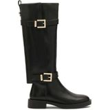 Kazar - Zwarte Platte Laarzen - Dames - Leer - Knielaarzen