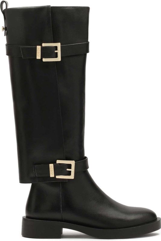 Kazar - Zwarte Platte Laarzen - Dames - Leer - Knielaarzen