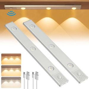 Bewegingssensor Kastverlichting 2 Stuks Led-sensorlicht - Onder Kast Verlichting - USB Oplaadbaar - 3 kleurmodi - dimbaar - kastnachtlampje - kledingkast trappen