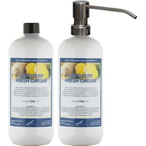 Handzeep Fresh Ginger 1 liter - set van 2 stuks - met gratis RVS zilverkleurige pomp - Voordeelverpakking