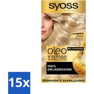 SYOSS - Oleo Intense 9-10 Stralend Blond - Haarverf - Zonder Ammoniak - Grijsdekking - Langdurige Kleur - Bulkverpakking - 15 stuks