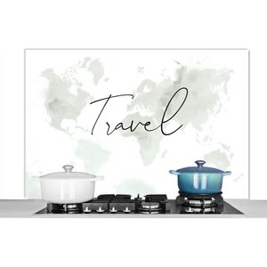 Spatscherm keuken 120x80 cm - Kookplaat achterwand Wereldkaart - Waterverf - Zwart - Wit - Muurbeschermer - Spatwand fornuis - Hoogwaardig aluminium