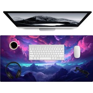 Muismat 80x40 cm - Bureaumat gaming neon - Computer en gameroom accessoires - Muis en bureau mat onderlegger - Game room decoratie - Bureaulegger desktop xl - Mousepad xxl - Muismatten office desk anti slip - Ruimte accesoires roze