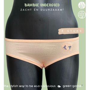 green-goose Bamboe Dames Slip | 4 Stuks | Perzik, M | Met Gestikt Voetjes Logo | Duurzaam, Ademend en Heerlijk Zacht