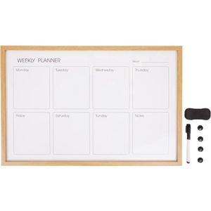 Magnetisch Memobord/Whiteboard met vakken - Weekplanner - Licht Bruin - 60 x 40 cm / Weekly planner / Inclusief Marker en Magneten - Krasvast memobord - Schoolbord - Emaille magneetbord