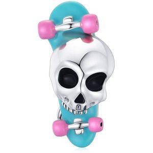 Zilveren bedel Skateboard schedel