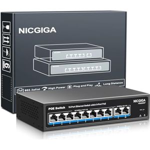 8-poorts PoE-switch met 100 Mbps PoE+ en Gigabit Uplink-poorten