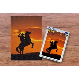 Puzzel Silhouet van cowboy op paard die steigert - Legpuzzel - Puzzel 1000 stukjes volwassenen