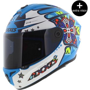 Axxis Draken S helm Star mat blauw wit M + extra (donker) vizier in de doos!