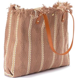 Strandtas met Franjes - Katoen - 50x38x11 cm - Bruin