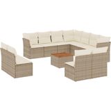 vidaXL - 12-delige - Loungeset - met - kussens - poly - rattan - beige