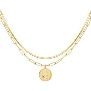 RVS dubbele ketting love Goud Stainless Steel