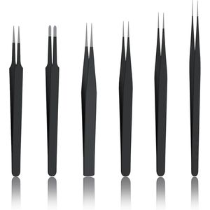 Set van 6 precision tweezers - roestvrij staal - voor sieraden maken - elektronica reparatie - manicure - anti-statisch en niet-slip - met tips en gebogen pincetten - voor ambachten