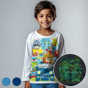Auto Rijden Met Vrienden - Glow-in-the-dark pyjama - blauw - maat 98-104 - 3 jaar - 100% katoen