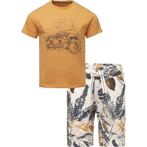 Noppies - Bio kledingset - 2delig - broek Giridih - Antique White met print - shirt shirt Gilbert met print - Amber Gold - Maat 116